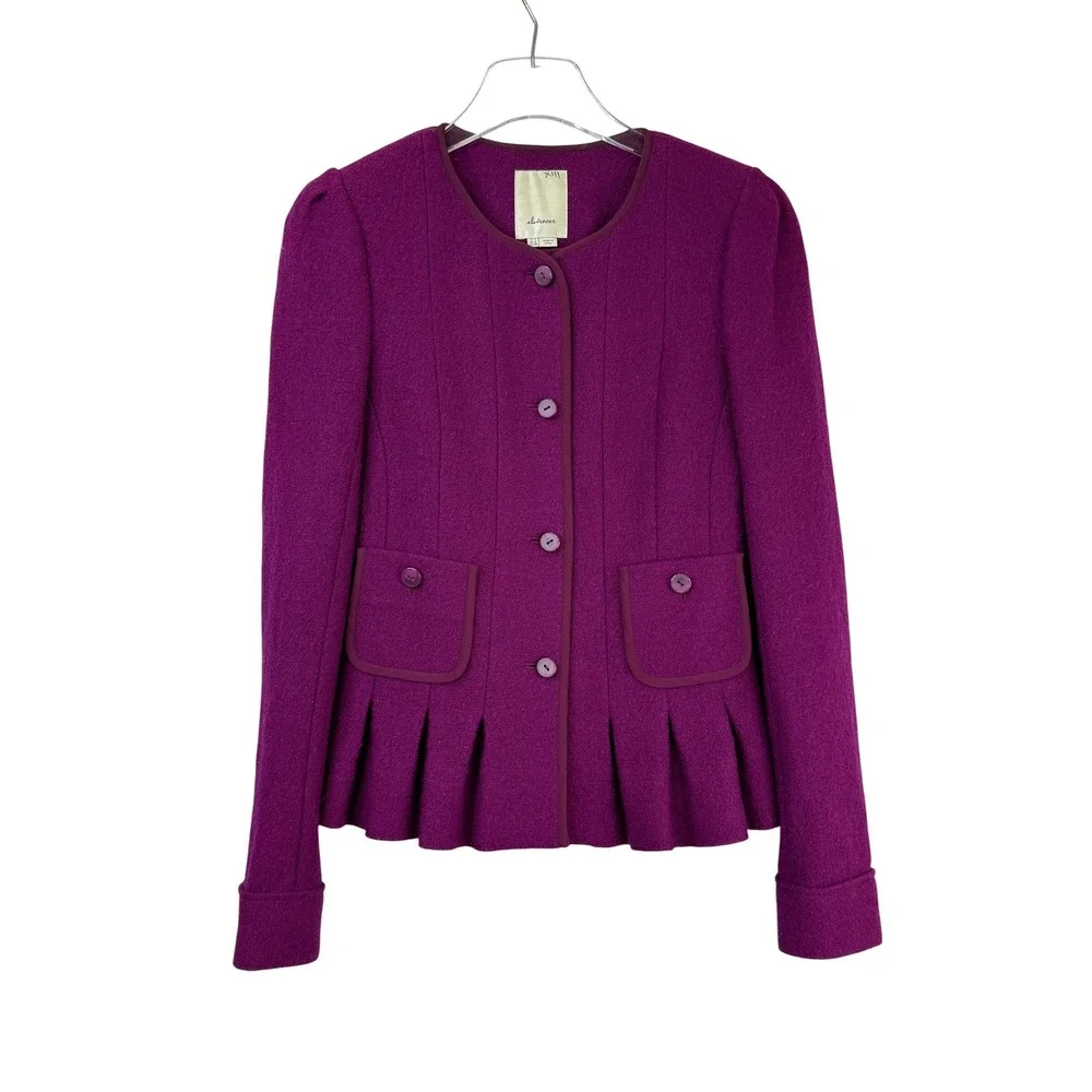 Elevenses Peplum Jacket Women 4 Wool‎ Button Front Anthropologie PURPLE FEMININE
